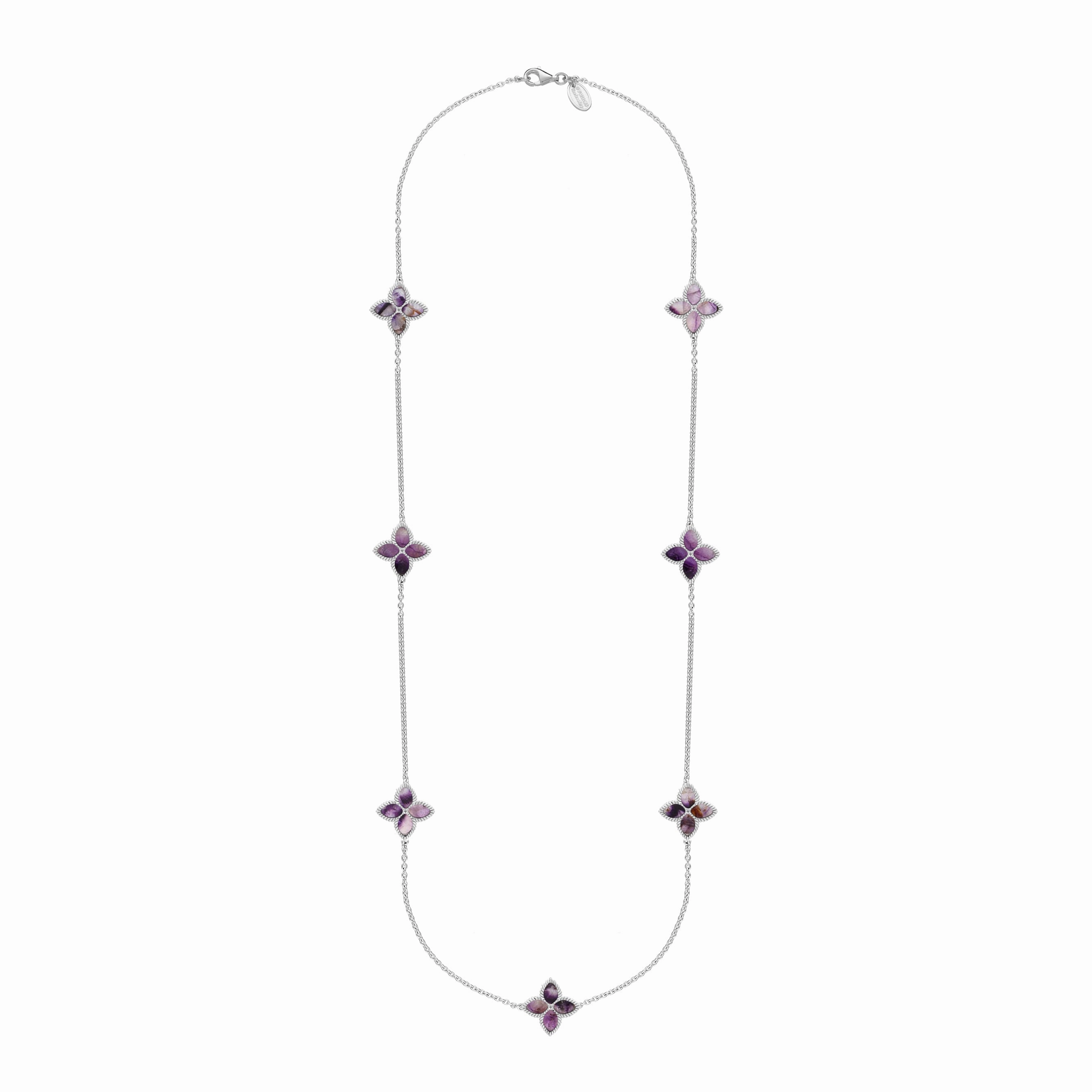 18ct White Gold Blue John eden Long Marquise Flower Necklace