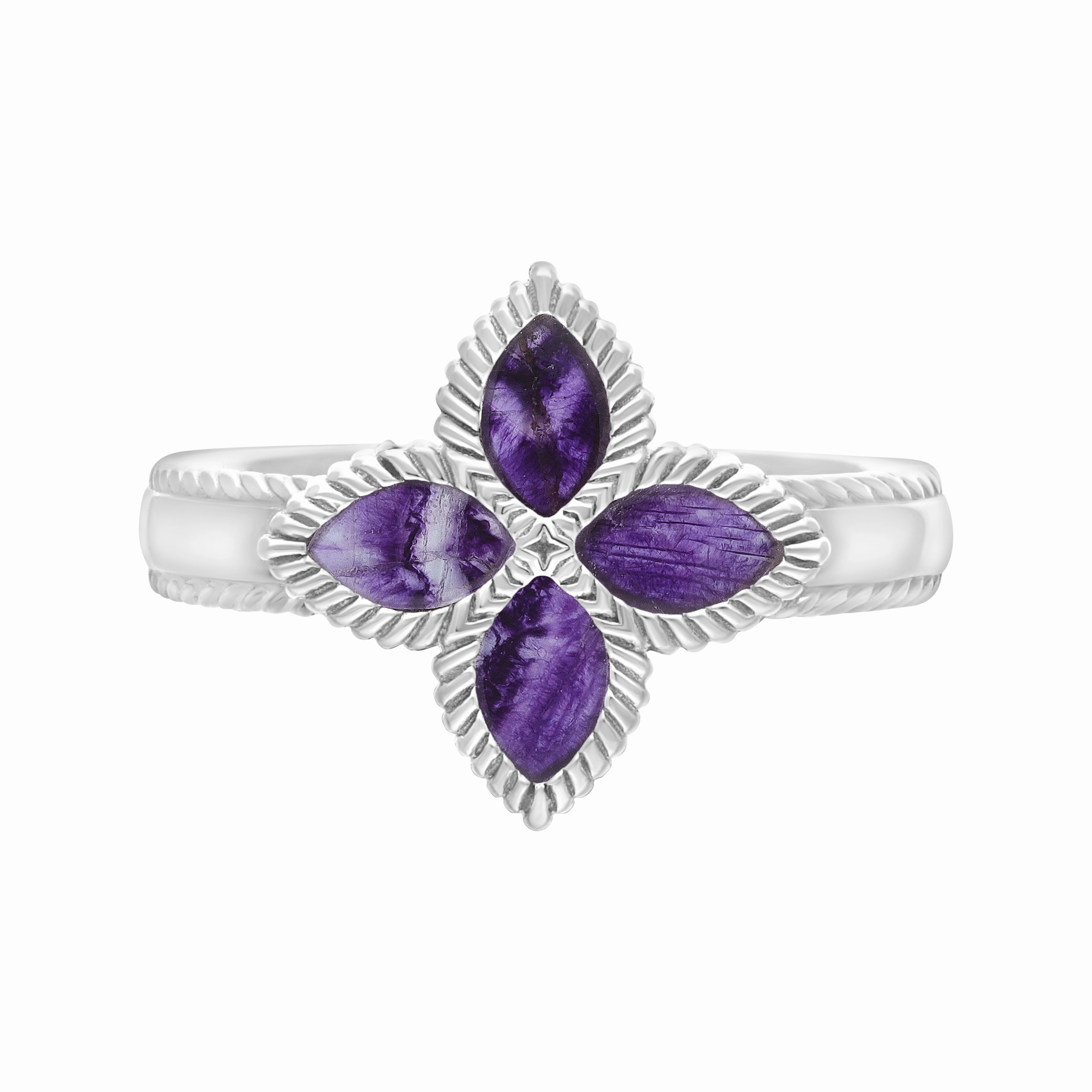 18ct White Gold Blue John eden Marquise Flower Ring