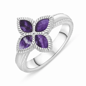 18ct White Gold Blue John eden Marquise Flower Ring