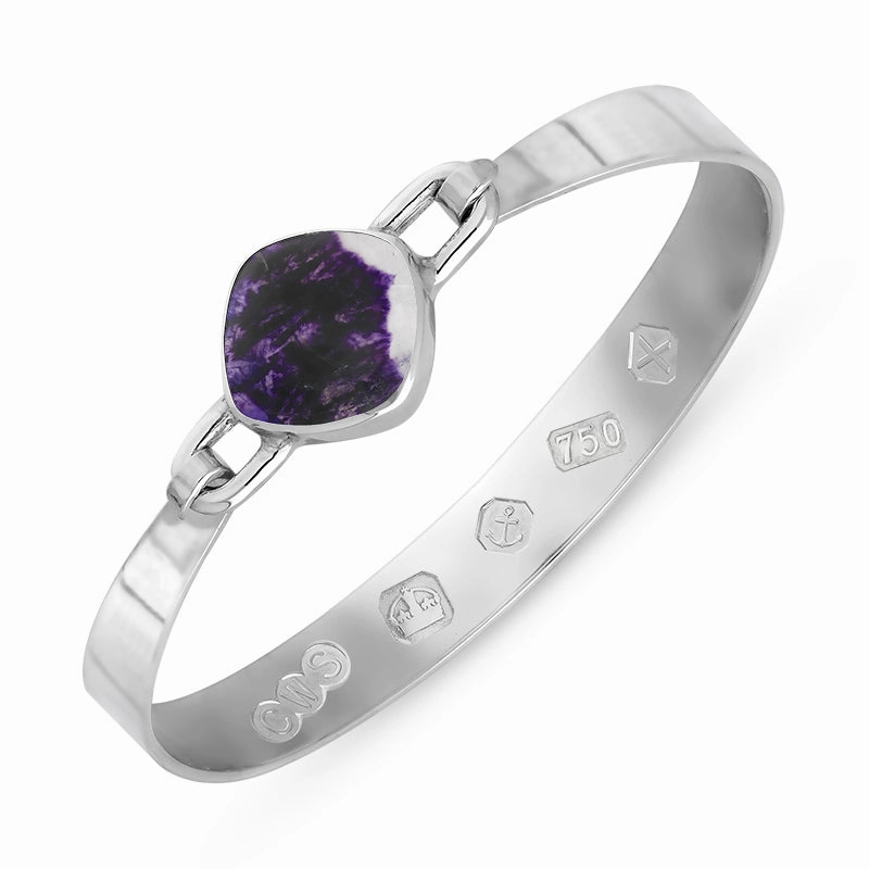 18ct White Gold Blue John Hallmark Wide Cushion Bangle