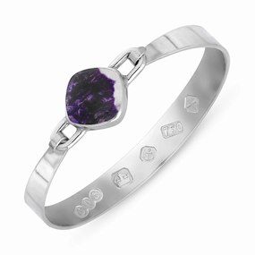 18ct White Gold Blue John Hallmark Wide Cushion Bangle