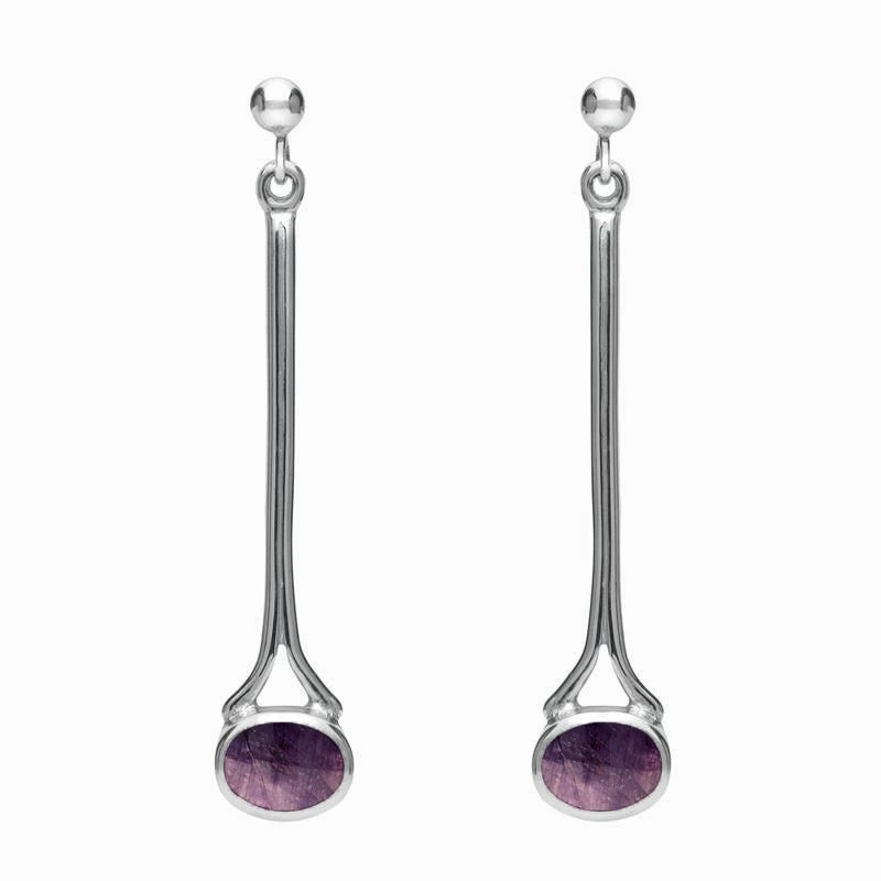 18ct White Gold Blue John Long Drop Earrings