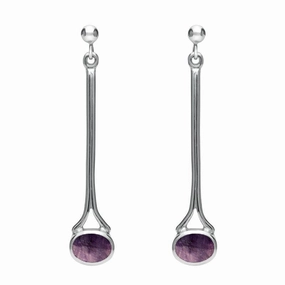 18ct White Gold Blue John Long Drop Earrings