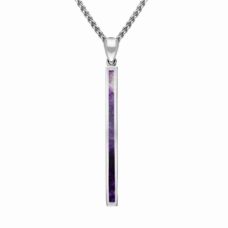 18ct White Gold Blue John Long Slim Oblong Necklace