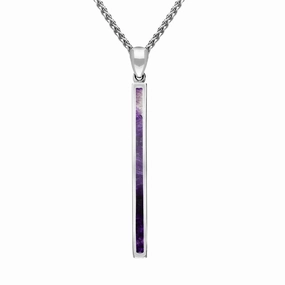 18ct White Gold Blue John Long Slim Oblong Necklace