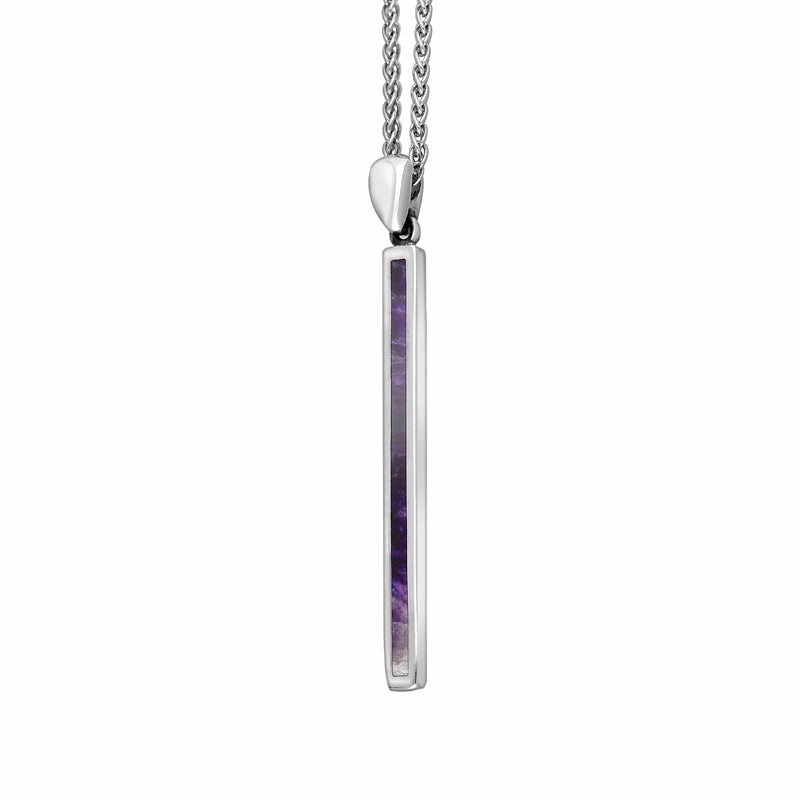 18ct White Gold Blue John Long Slim Oblong Necklace