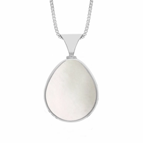 18ct White Gold Blue John Mother of Pearl King's Coronation Hallmark Double Sided Pear-shaped Necklace D