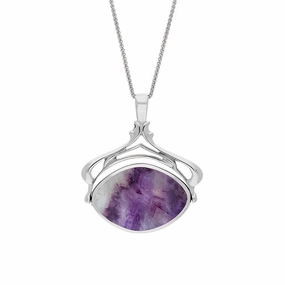 18ct White Gold Blue John Mother Of Pearl Marquise Swivel Fob Necklace