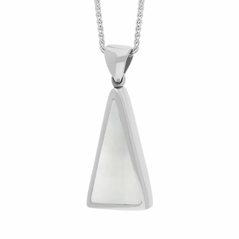 18ct White Gold Blue John Mother Of Pearl Small Double Sided Triangular Fob Necklace