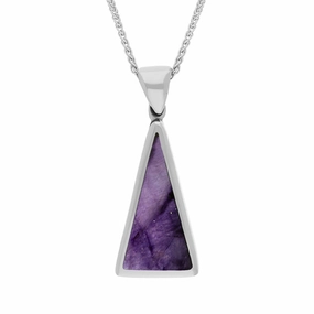 18ct White Gold Blue John Mother Of Pearl Small Double Sided Triangular Fob Necklace