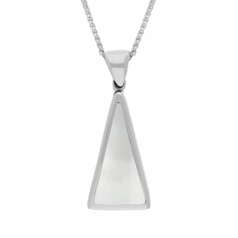 18ct White Gold Blue John Mother Of Pearl Small Double Sided Triangular Fob Necklace