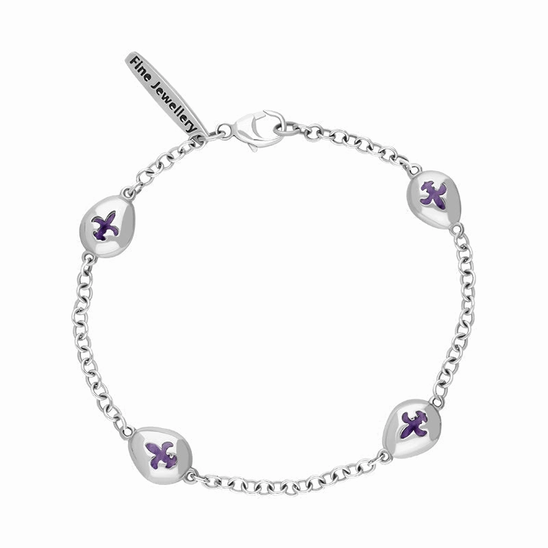 18ct White Gold Blue John Oval Fleur De Lis Detail Four Stone Bracelet