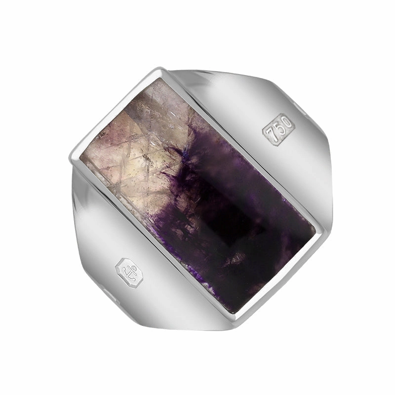 18ct White Gold Blue John Queen's Jubilee Hallmark Small Oblong Ring D