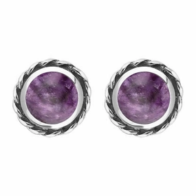 18ct White Gold Blue John Round Twist Edge Stud Earrings