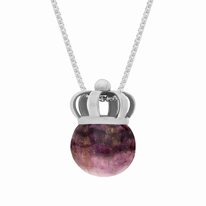 18ct White Gold Blue John Royal Crown 11mm Bead Pendant