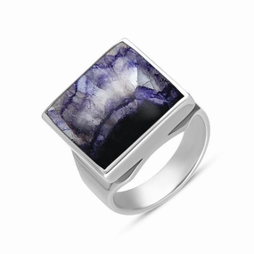 18ct White Gold Blue John Small Square Ring