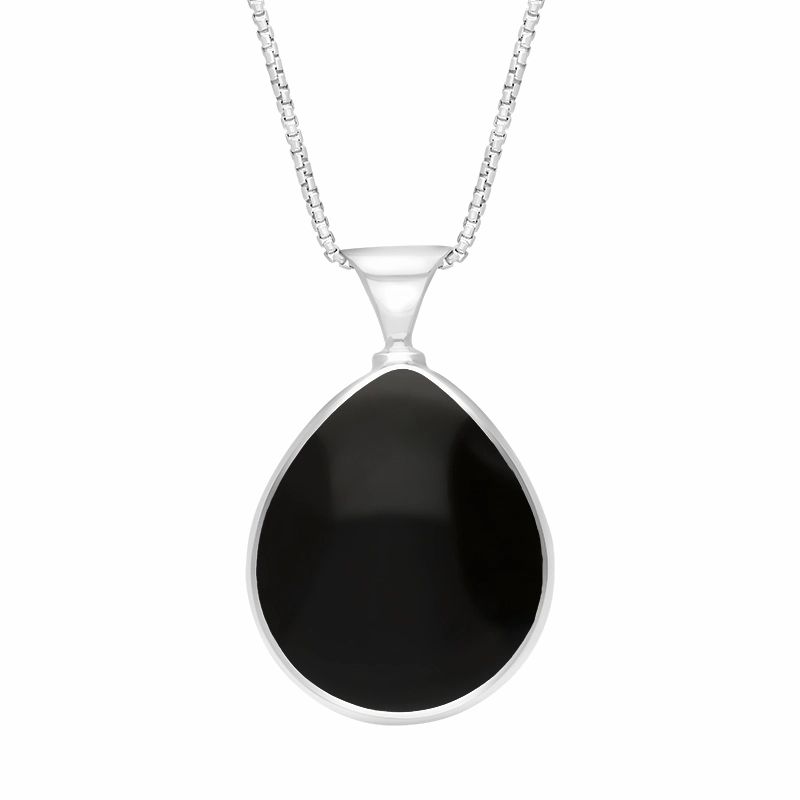 18ct White Gold Blue John Whitby Jet Queens Jubilee Hallmark Double Sided Pear-shaped Necklace D