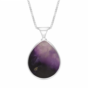 18ct White Gold Blue John Whitby Jet Queens Jubilee Hallmark Double Sided Pear-shaped Necklace D