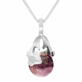 18ct White Gold Blue John Zodiac Pisces 8mm Bead Pendant