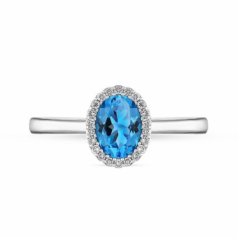 18ct White Gold Blue Topaz Diamond Oval Cut Cluster Ring