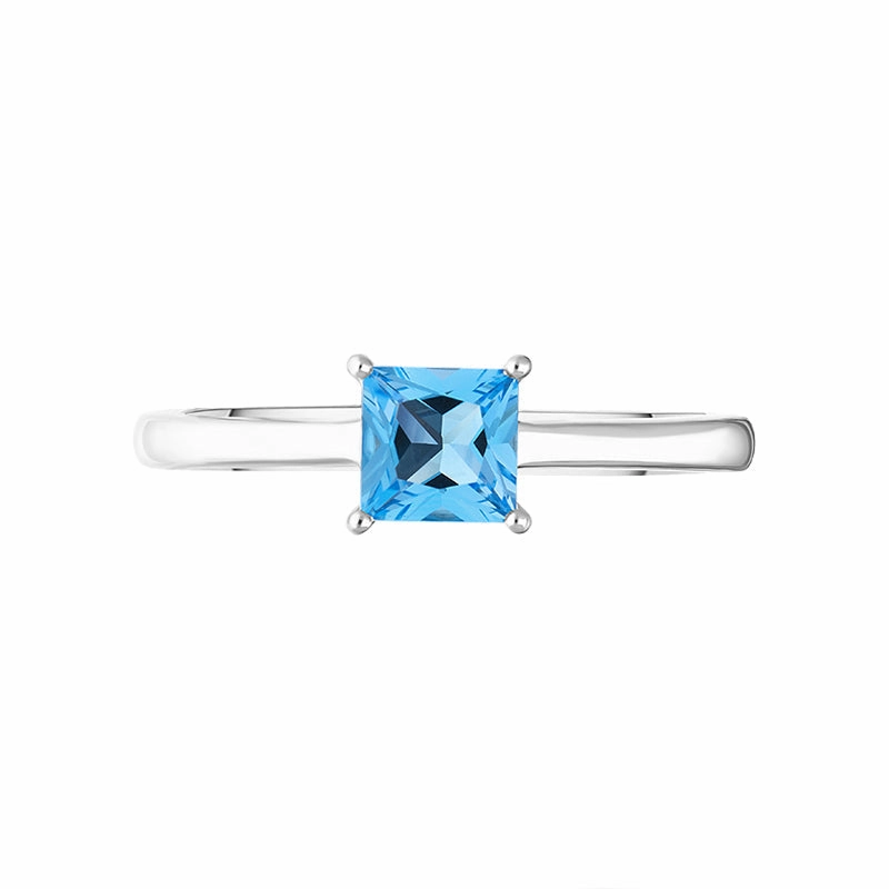 18ct White Gold Blue Topaz Square Cut Solitaire Ring