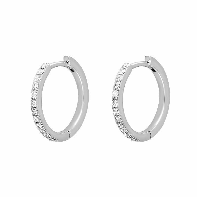 18ct White Gold Diamond 15mm Hoop Earrings