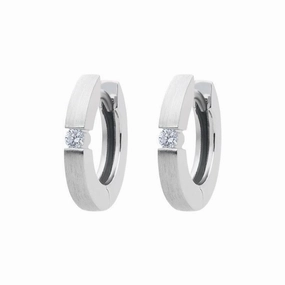 18ct White Gold Diamond Brilliant Cut Satin Hoop Earrings