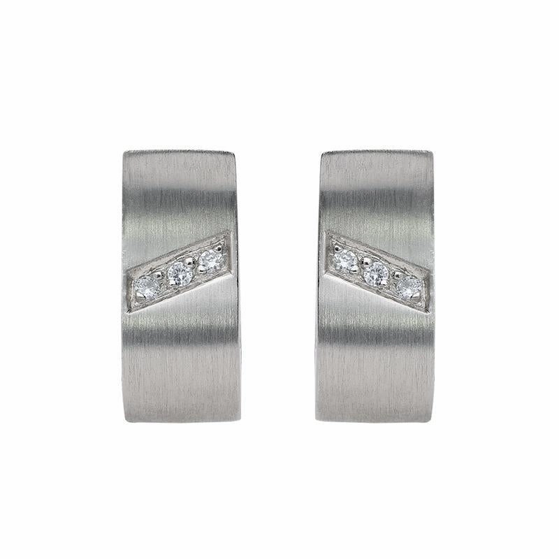 18ct White Gold Diamond Brilliant Cut Satin Hoop Earrings