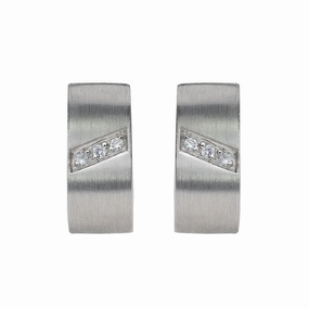 18ct White Gold Diamond Brilliant Cut Satin Hoop Earrings