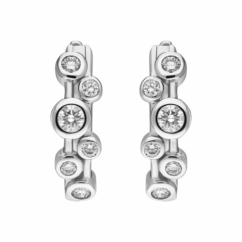18ct White Gold Diamond Bubble Hoop Earrings
