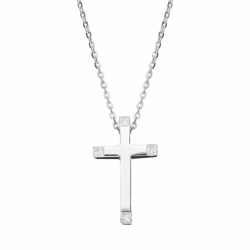 18ct White Gold Diamond Ends Cross Necklace