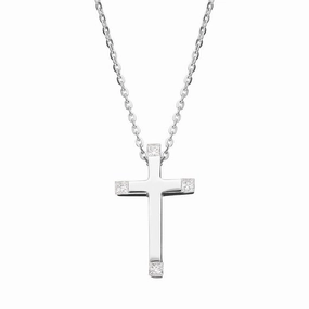 18ct White Gold Diamond Ends Cross Necklace