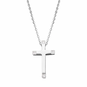 18ct White Gold Diamond Ends Cross Necklace
