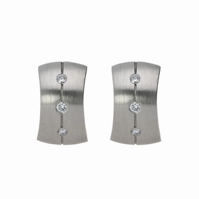 18ct White Gold Diamond Engraved Satin Hoop Earrings
