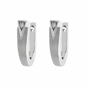 18ct White Gold Diamond Geometric Satin Hoop Earrings