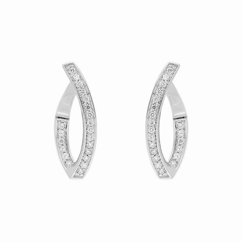 18ct White Gold Diamond Marquise Twist Hoop Earrings