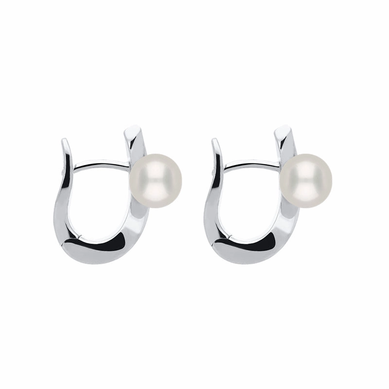 18ct White Gold Diamond Pearl Wave Stud Earrings