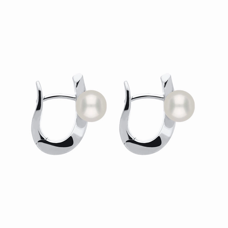 18ct White Gold Diamond Pearl Wave Stud Earrings