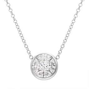 18ct White Gold Diamond Princess and Marquise Cut Round Cluster Necklace