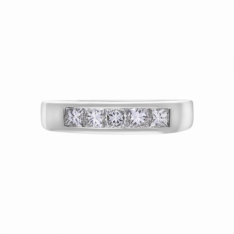 18ct White Gold Diamond Princess Cut Five Stone Half Eternity Ring D