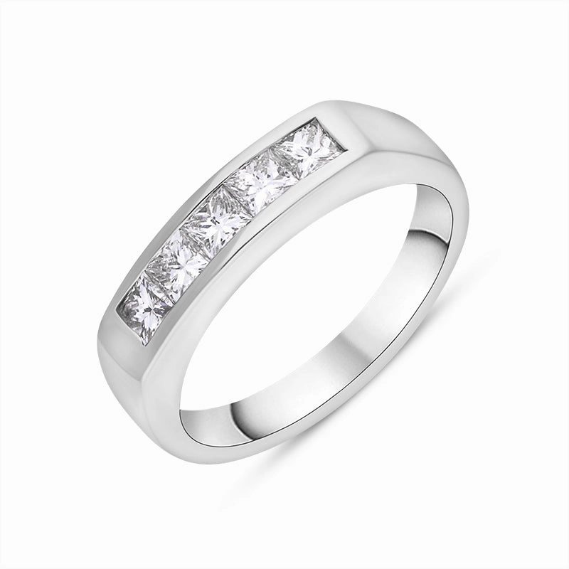 18ct White Gold Diamond Princess Cut Five Stone Half Eternity Ring D