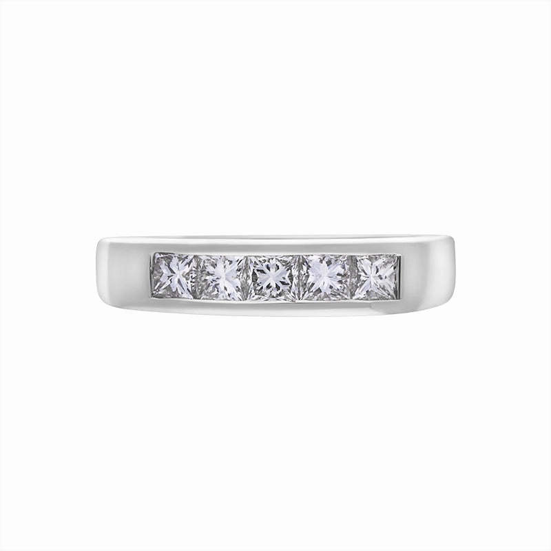 18ct White Gold Diamond Princess Cut Five Stone Half Eternity Ring D