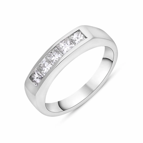 18ct White Gold Diamond Princess Cut Five Stone Half Eternity Ring D