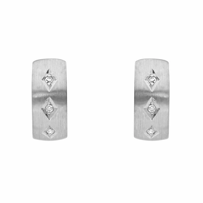 18ct White Gold Diamond Satin Finish Hoop Earrings D
