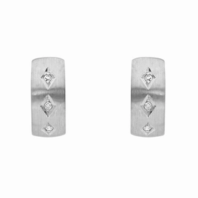 18ct White Gold Diamond Satin Finish Hoop Earrings D
