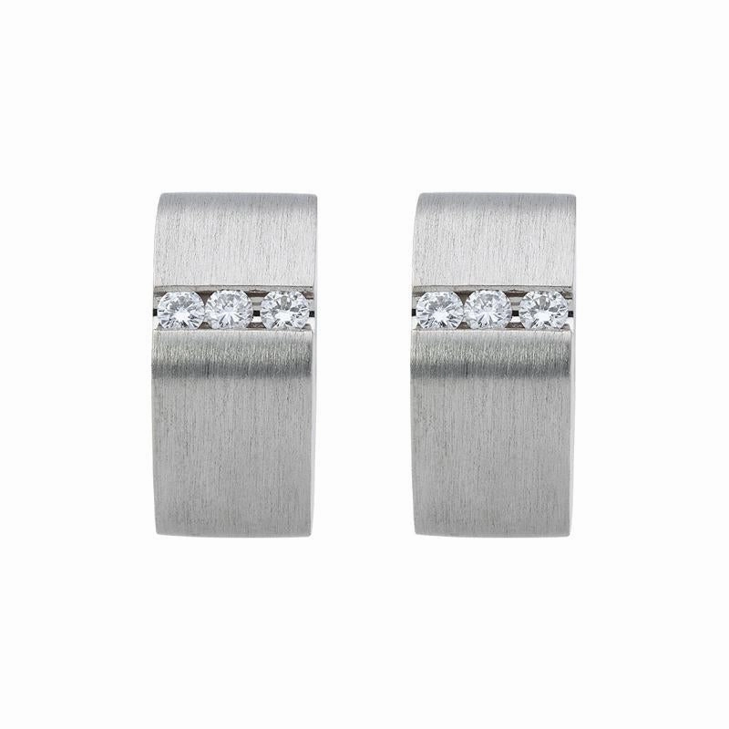 18ct White Gold Diamond Satin Hoop Earrings
