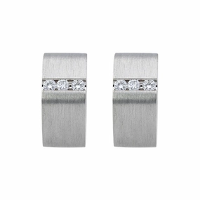 18ct White Gold Diamond Satin Hoop Earrings
