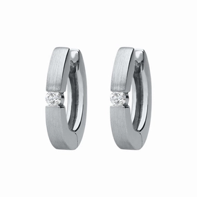 18ct White Gold Diamond Satin Hoop Earrings