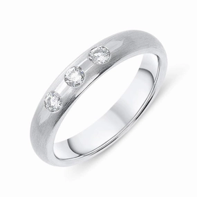 18ct White Gold Diamond Satin Three Stone Wedding Ring D