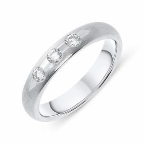 18ct White Gold Diamond Satin Three Stone Wedding Ring D